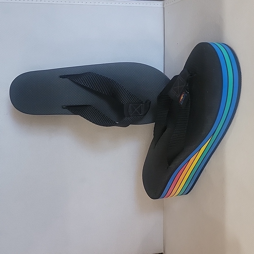 NEW - RAINBOW BRAND WEDGED HEEL BLACK SANDALS (sz 6.5‎ - 7.5)